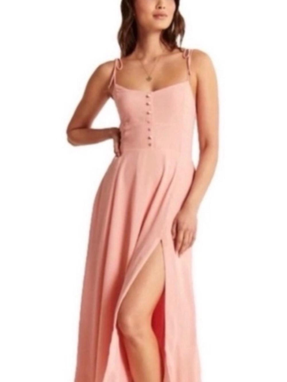 Abercrombie & Fitch Pink Button-Front Tie-Strap Midi Dress S